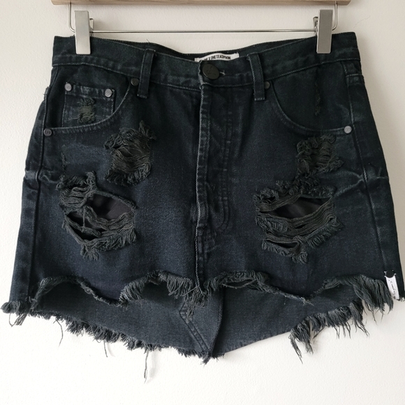 One Teaspoon Junkyard Distressed Denim Mini Skirt - Picture 5 of 11